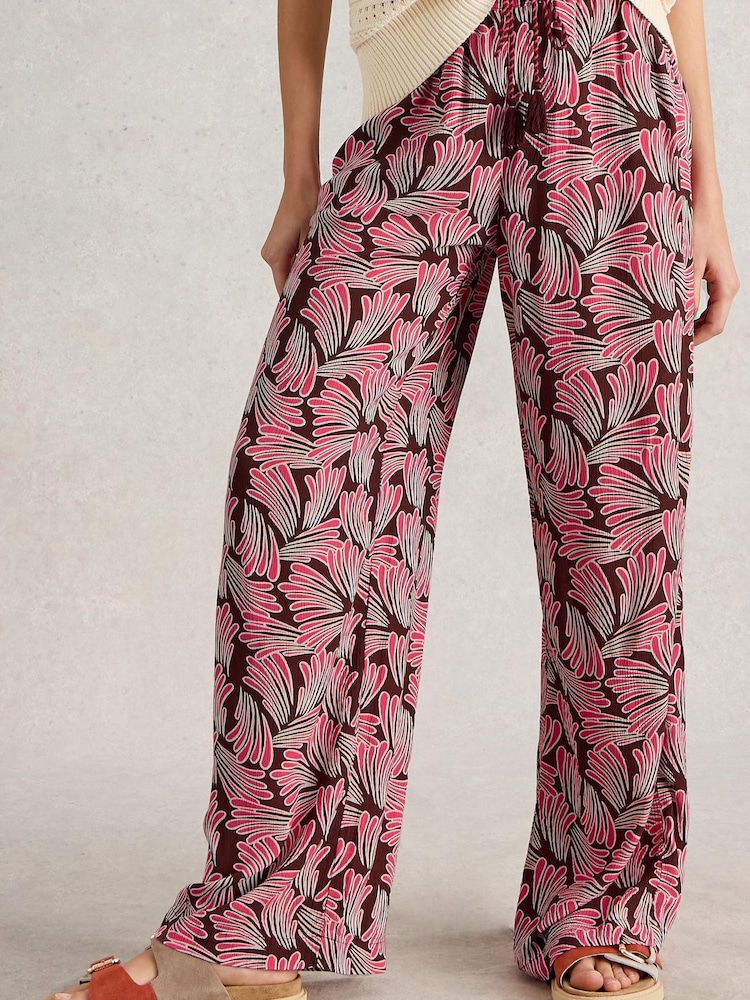 White Stuff Pink Belle Crinkle Wide Leg Trousers - Image 1 of 7
