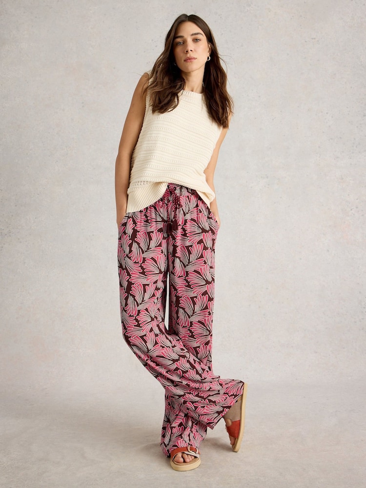 White Stuff Pink Belle Crinkle Wide Leg Trousers - Image 2 of 7
