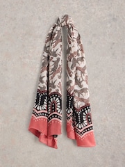 White Stuff Natural Lucinda Leopard Print Border Scarf - Image 1 of 3