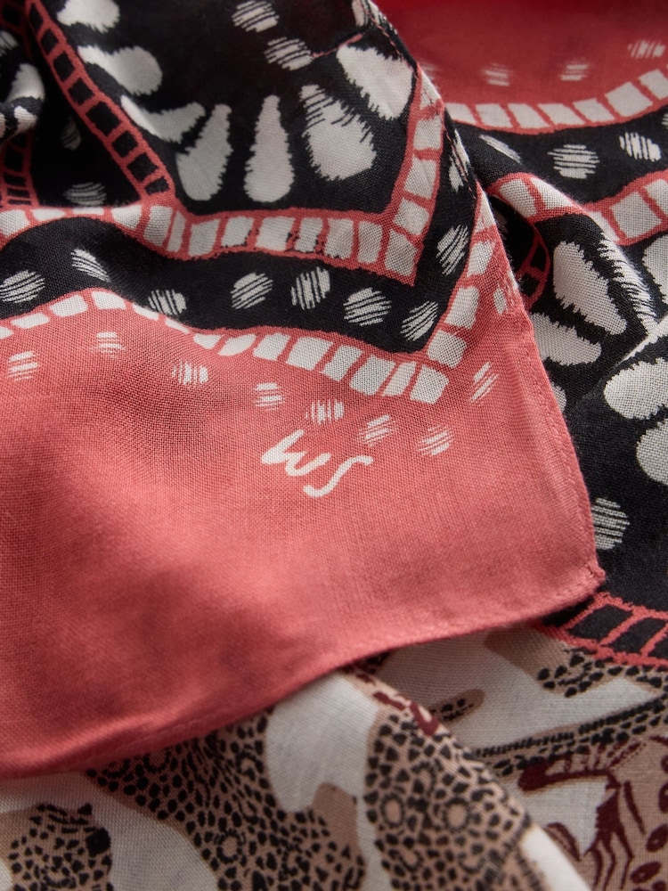 White Stuff Natural Lucinda Leopard Print Border Scarf - Image 3 of 3