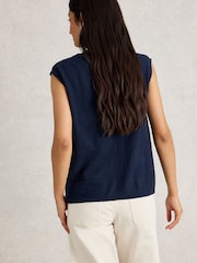 White Stuff Blue Naria Linen Blend Tank - Image 2 of 6