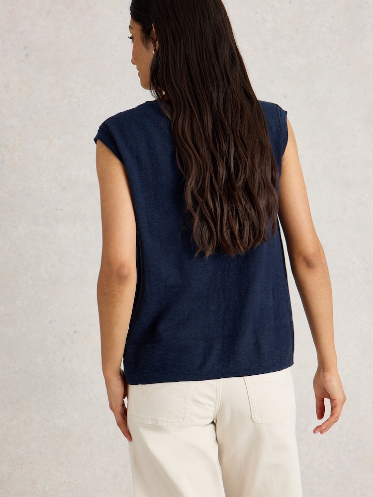White Stuff Blue Naria Linen Blend Tank - Image 2 of 6