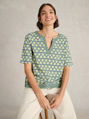 White Stuff Blue Weaver Notch Neck 100% Organic Cotton Top - Image 1 of 6