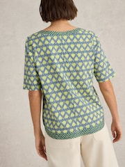 White Stuff Blue Weaver Notch Neck 100% Organic Cotton Top - Image 2 of 6