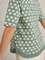 White Stuff Blue Weaver Notch Neck 100% Organic Cotton Top - Image 4 of 6