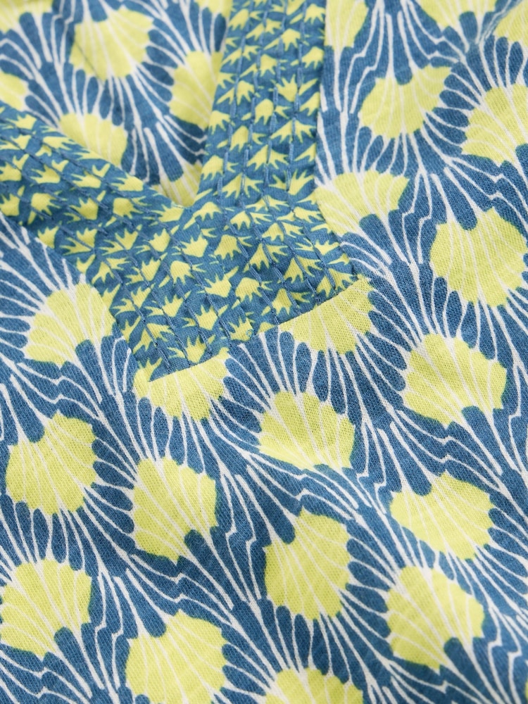 White Stuff Blue Weaver Notch Neck 100% Organic Cotton Top - Image 6 of 6