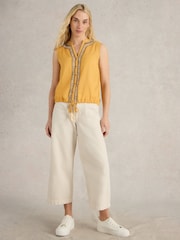 White Stuff Yellow Tulip Mix Sleeveless 100% Organic Cotton Shirt - Image 1 of 6