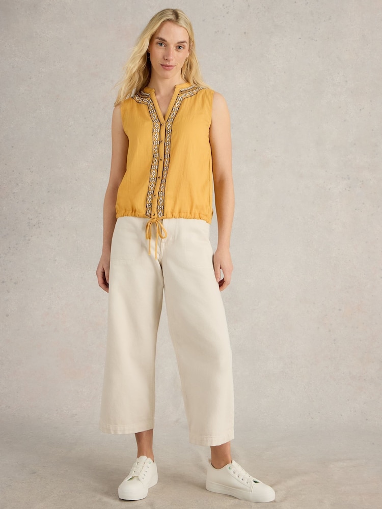 White Stuff Yellow Tulip Mix Sleeveless 100% Organic Cotton Shirt - Image 1 of 6