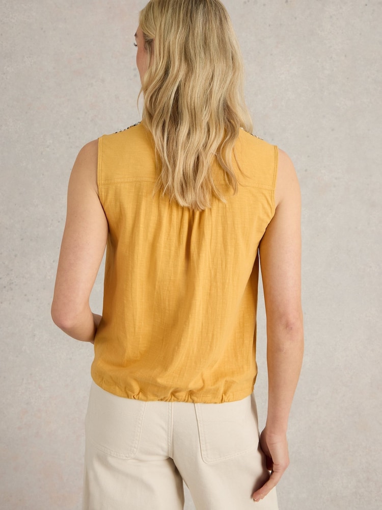 White Stuff Yellow Tulip Mix Sleeveless 100% Organic Cotton Shirt - Image 2 of 6
