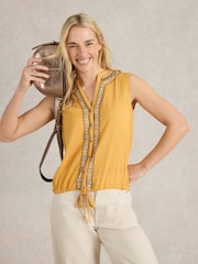 White Stuff Yellow Tulip Mix Sleeveless 100% Organic Cotton Shirt - Image 3 of 6