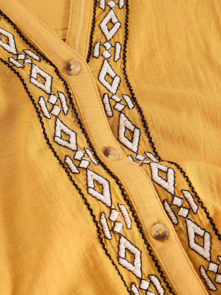 White Stuff Yellow Tulip Mix Sleeveless 100% Organic Cotton Shirt - Image 6 of 6