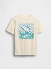 Gap Beige Shark Graphic Short Sleeve Crew Neck T-Shirt (4-13yrs) - Image 1 of 3