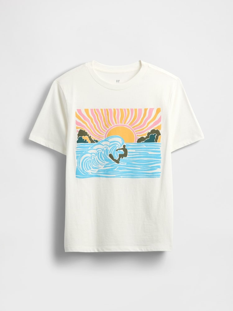 Gap White Surfer Graphic Short Sleeve Crew Neck T-Shirt (4-13yrs) - Image 1 of 3
