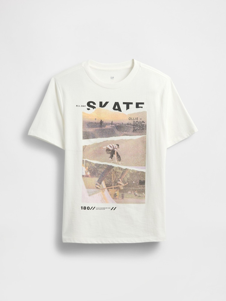 Gap White Skater Graphic Short Sleeve Crew Neck T-Shirt (4-13yrs) - Image 1 of 3
