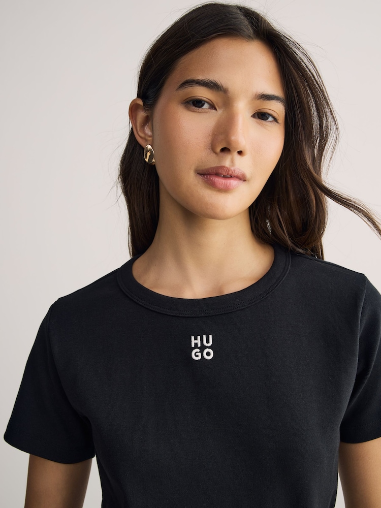 HUGO Black Deloris Stacked Logo T-Shirt - Image 1 of 5 HUGO Black Deloris Stacked Logo T-Shirt - Image 1 of 5