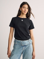 HUGO Black Deloris Stacked Logo T-Shirt - Image 4 of 5