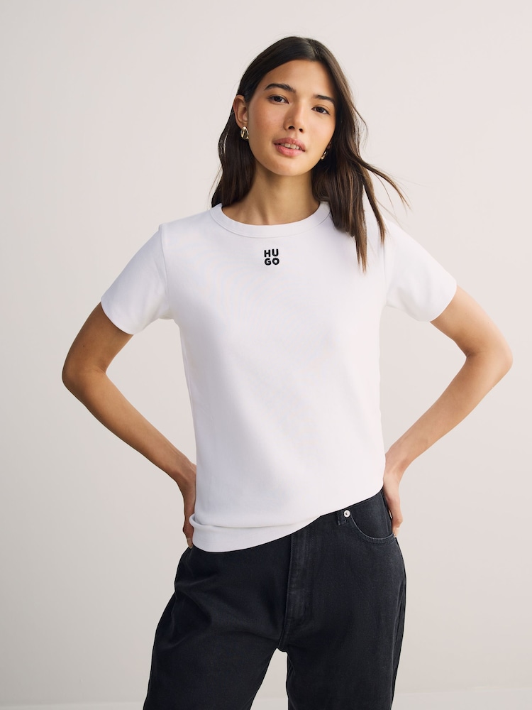 HUGO White Deloris Stacked Logo T-Shirt - Image 1 of 5 HUGO White Deloris Stacked Logo T-Shirt - Image 1 of 5