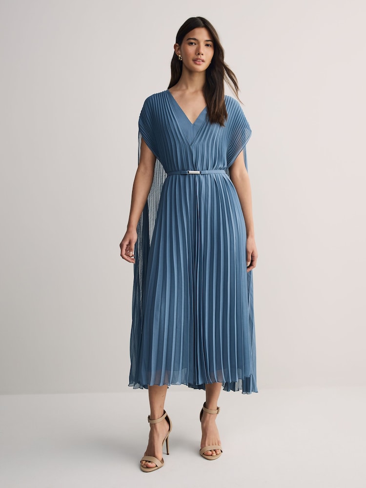 BOSS Dennya Pleated Cape Midi Dress - Imagem 1 de 5