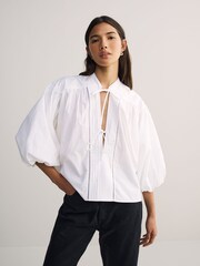 BOSS White Bales Puff Sleeve Blouse - Image 1 of 1