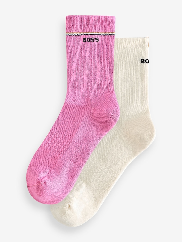 BOSS Pink Iconic Logo Ribbed Crew Socks 2 Pack - Image 1 of 3