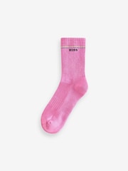 BOSS Pink Iconic Logo Ribbed Crew Socks 2 Pack - Image 2 of 3