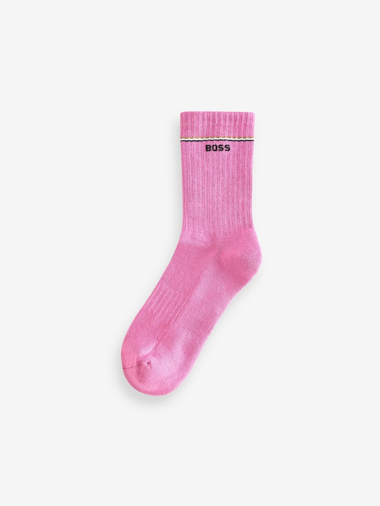 BOSS Pink Iconic Logo Ribbed Crew Socks 2 Pack - Image 2 of 3