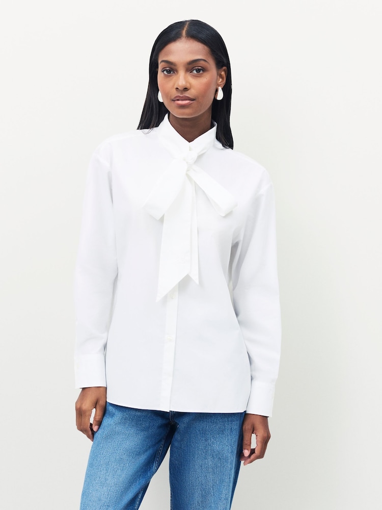 HUGO White Eryss Pussybow Neck Tie Shirt - Image 1 of 5