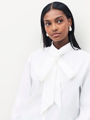 HUGO White Eryss Pussybow Neck Tie Shirt - Image 4 of 5