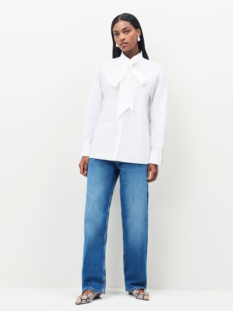 HUGO White Eryss Pussybow Neck Tie Shirt - Image 5 of 5