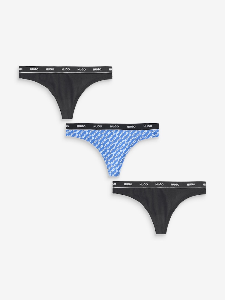HUGO Blue Logo Waistband Thongs 3 Pack - Image 1 of 4