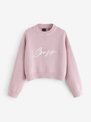 BOSS Pink Finevra Script Logo Knit Crop Jumper - Image 1 of 1