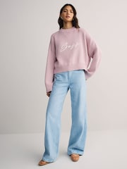 BOSS Pink Finevra Script Logo Knit Crop Jumper - Image 2 of 6