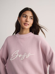 BOSS Pink Finevra Script Logo Knit Crop Jumper - Image 4 of 6