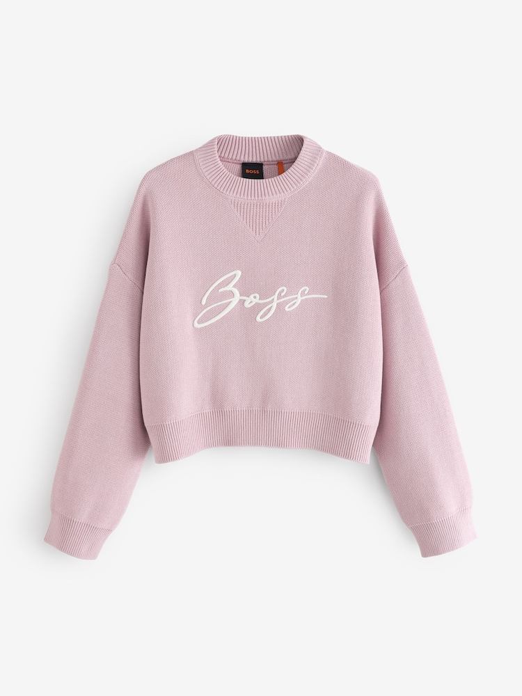 BOSS Pink Finevra Script Logo Knit Crop Jumper - Image 6 of 6