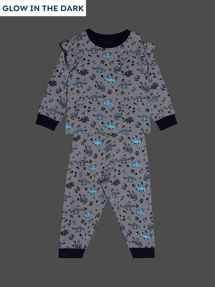 JoJo Maman Bébé Lilac Dino Print Glow In The Dark Jersey Pyjamas - Image 1 of 6