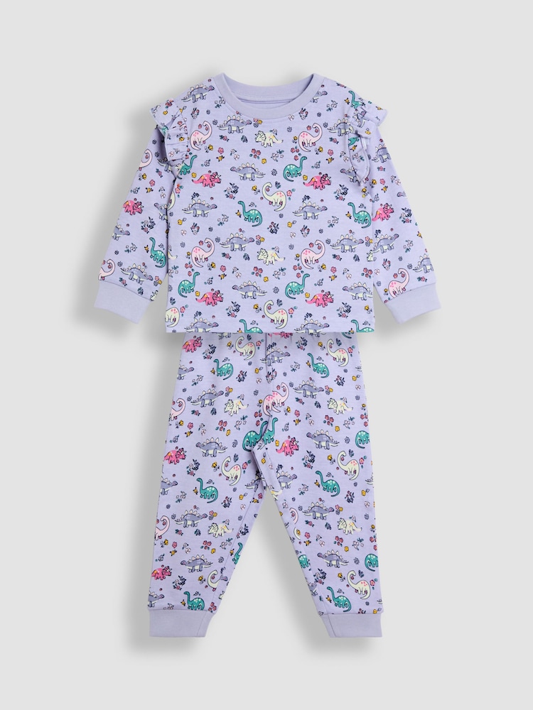 JoJo Maman Bébé Lilac Dino Print Glow In The Dark Jersey Pyjamas - Image 2 of 6