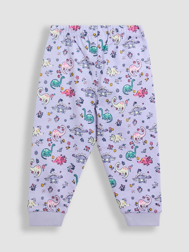 JoJo Maman Bébé Lilac Dino Print Glow In The Dark Jersey Pyjamas - Image 6 of 6