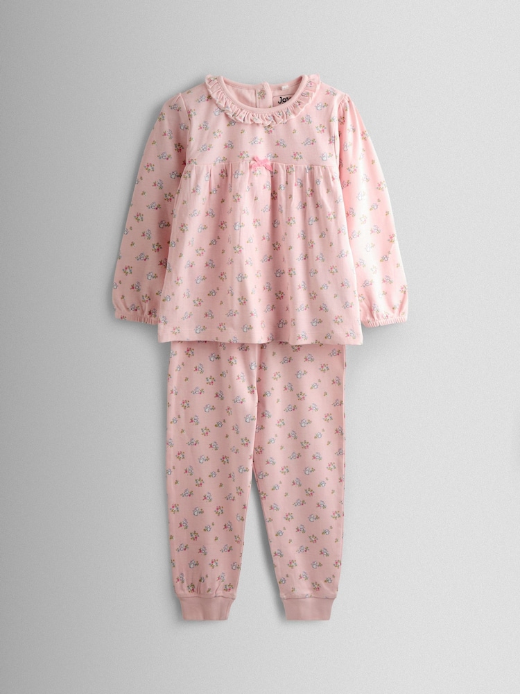 JoJo Maman Bébé Pink Bunny Character Appliqué Jersey Pyjamas - Image 1 of 7 JoJo Maman Bébé Pink Bunny Character Appliqué Jersey Pyjamas - Image 1 of 7