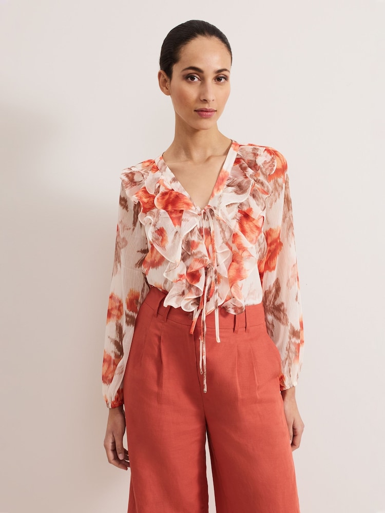 Phase Eight Orange Ivana Printed Blouse - Image 2 of 8