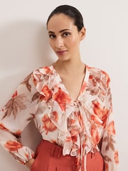 Phase Eight Orange Ivana Printed Blouse - Image 5 of 8