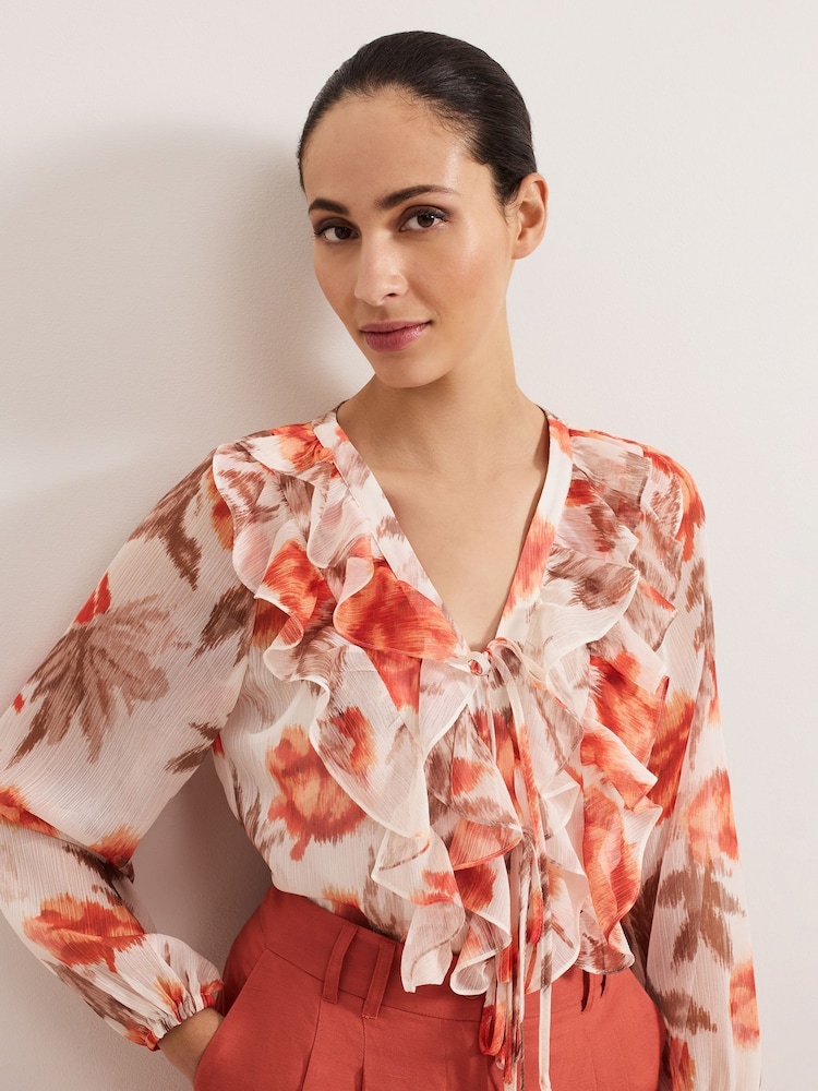 Phase Eight Orange Ivana Printed Blouse - Image 5 of 8