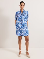 Phase Eight Blue Azelia 100% Cotton Dress - Image 3 of 6