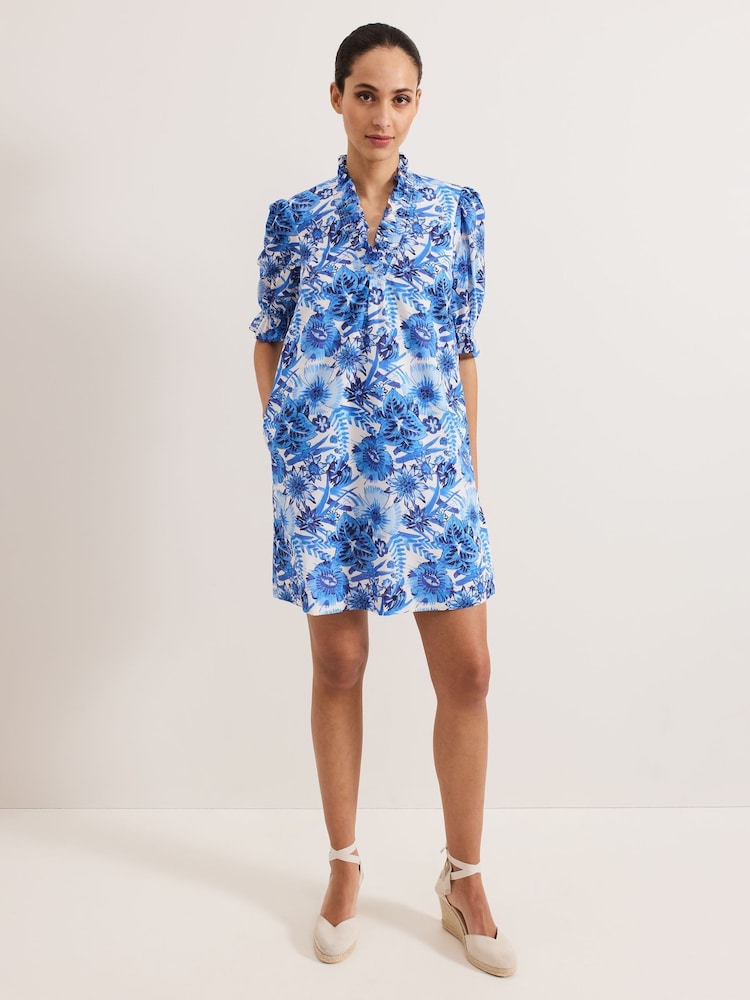 Phase Eight Blue Azelia 100% Cotton Dress - Image 3 of 6