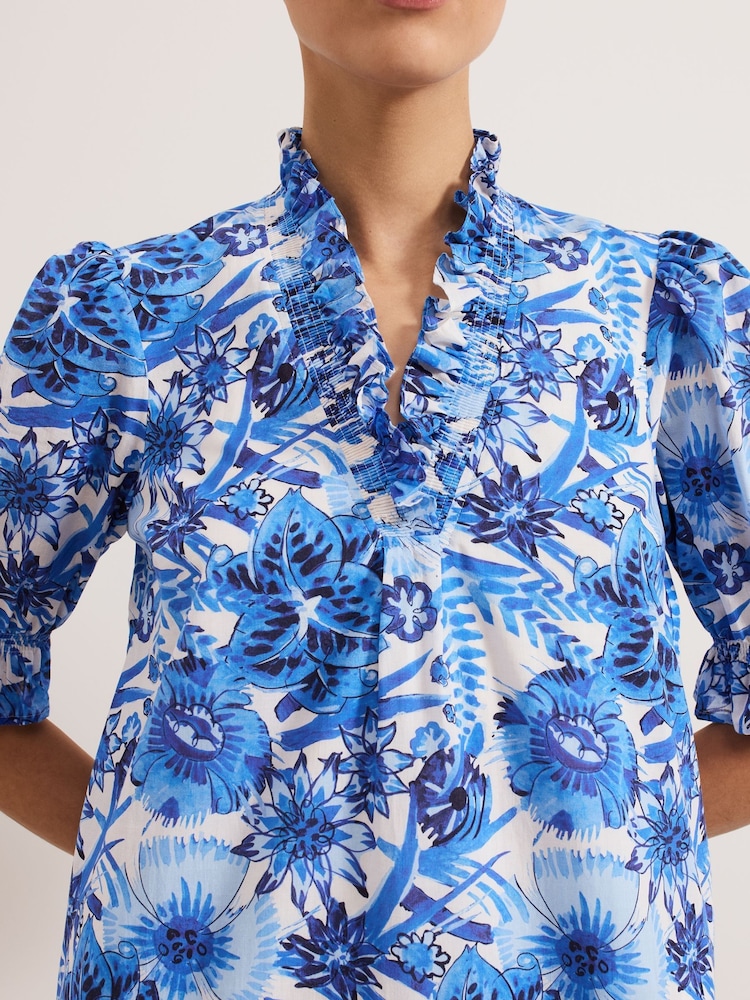 Phase Eight Blue Azelia 100% Cotton Dress - Image 4 of 6