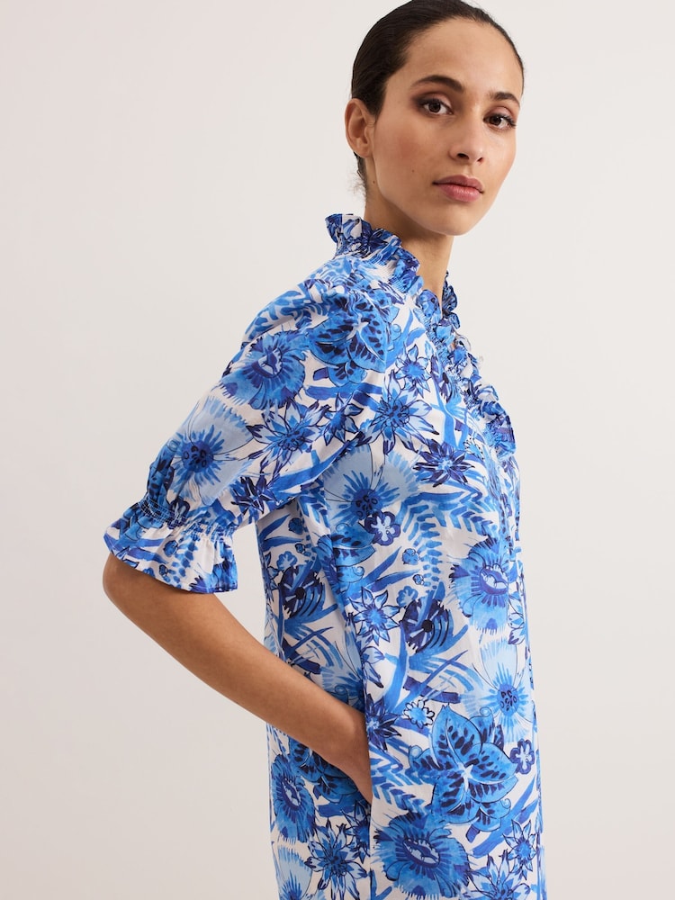 Phase Eight Blue Azelia 100% Cotton Dress - Image 5 of 6