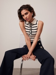 Mint Velvet Cream Striped 100% Cotton Polo Top - Image 1 of 8