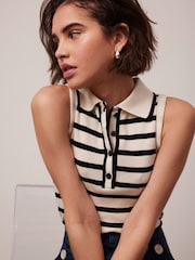 Mint Velvet Cream Striped 100% Cotton Polo Top - Image 2 of 8
