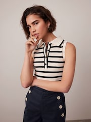 Mint Velvet Cream Striped 100% Cotton Polo Top - Image 3 of 8