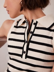 Mint Velvet Cream Striped 100% Cotton Polo Top - Image 5 of 8