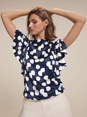 Mint Velvet Blue Polka Dot Cropped Top - Image 2 of 8
